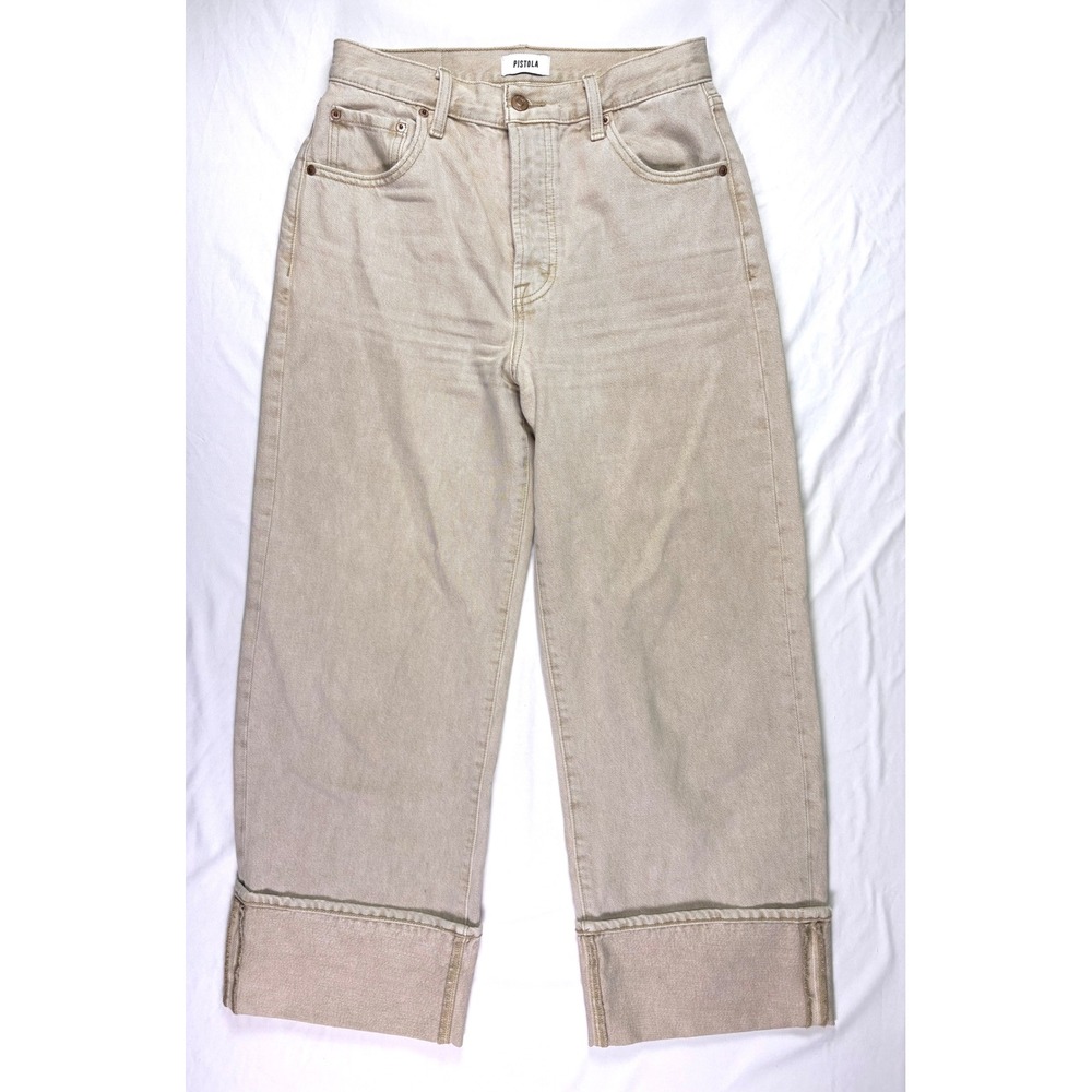 Pistola Ryder High Rise Cuffed Jeans 27 Oat Wide Leg Coastal Euro Neutral Modern - Picture 2 of 8